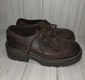 VTG Y2K 90s American Eagle Brown Leather Platform Chunky Jammers Women Size 9